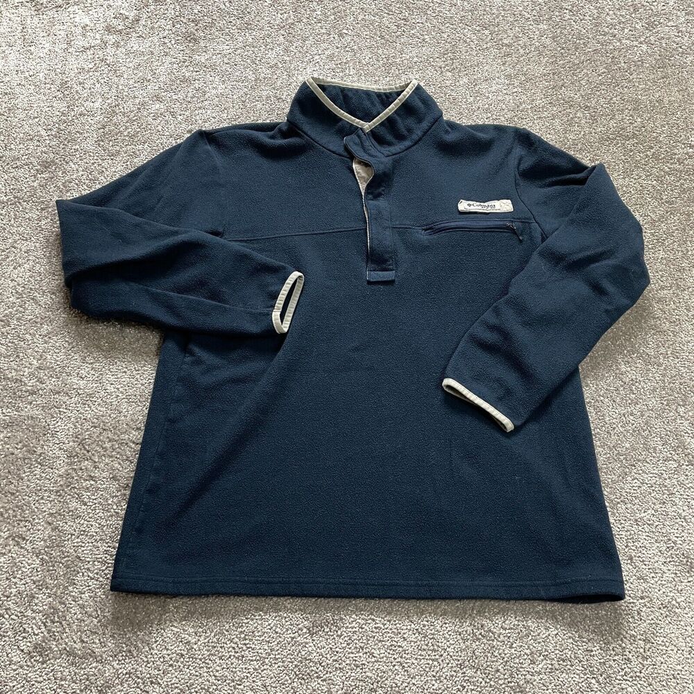 Columbia Active Jacket Mens XXL Medium 1/4 Zip Pockets Navy Blue PFG Fleece Logo